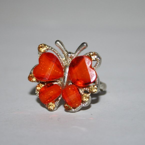 Vintagejelyfish Jewelry - Cute orange butterfly silver ring adjustable